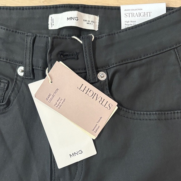 Mango High Waist Ankle Waxed Black Jeans size 2 - Picture 2 of 4